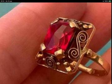 Art Deco prachtige vintage gouden ring edelsteen Robijn 14 k beschikbaar voor biedingen