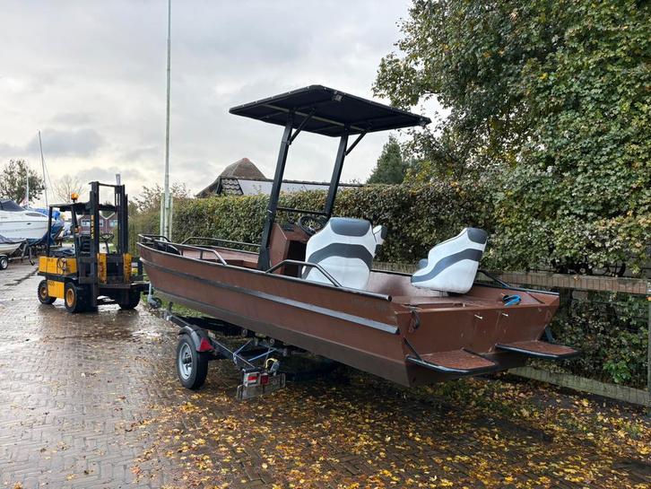 Unieke aluminium platbodem, visboot, vaartjes 600, jon, Watersport en Boten, Vis- en Consoleboten, Gebruikt, Tot 10 pk, 3 tot 6 meter
