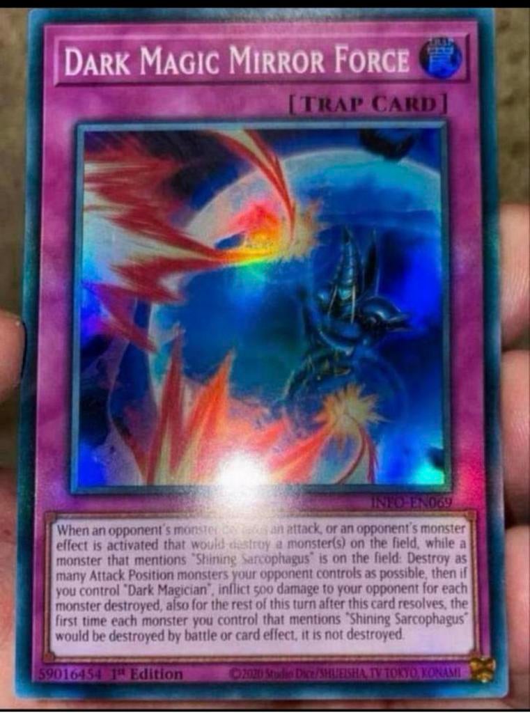 Yu-Gi-Oh! Dark Magic Mirror Force INFO 1st Edition M/NM !, Verzenden, Zo goed als nieuw, Losse kaart, Foil