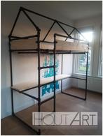 Hoogslaper HUIS zwarte steigerbuis met steigerhout, 85 tot 100 cm, Hoogslaper of Stapelbed, Info@hout-art.nl, Nieuw