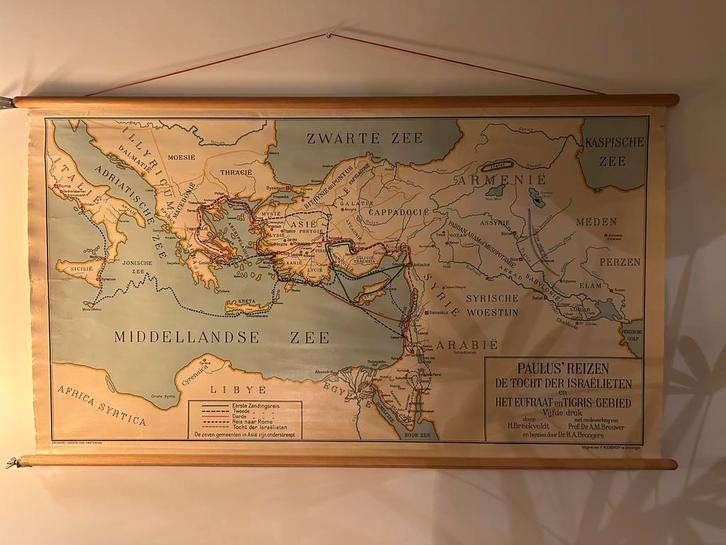 Vintage Wandkaart – Paulus’ Reizen / Bijbelkaart – Noordhoff, Antiek en Kunst, Antiek | Schoolplaten, Aardrijkskunde, Ophalen of Verzenden