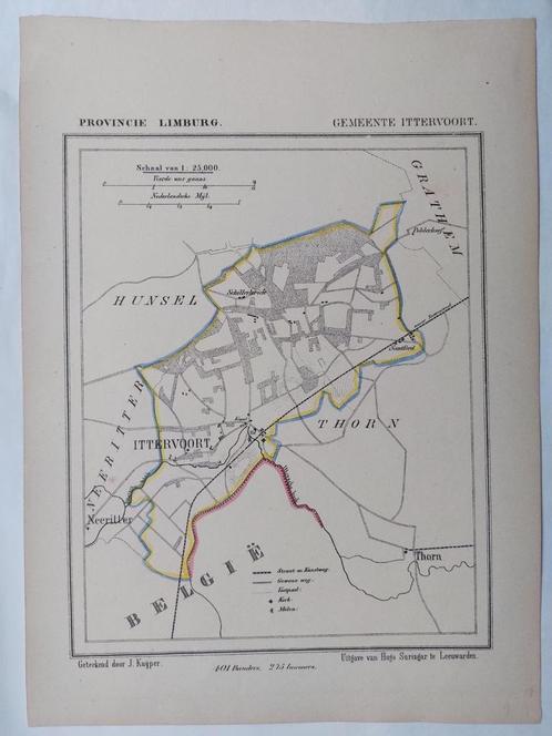 27 / Gemeente Ittervoort Limburg Litho uit 1866 J. Kuyper, Antiek en Kunst, Kunst | Litho's en Zeefdrukken, Ophalen of Verzenden