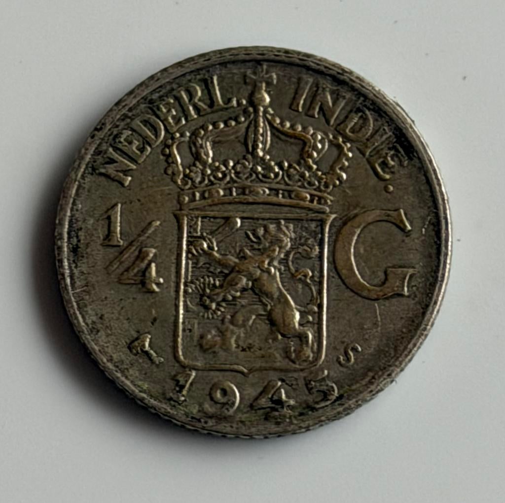 ¼ gulden munt uit 1945., Zilver, 25 cent, Ophalen of Verzenden, Koningin Wilhelmina