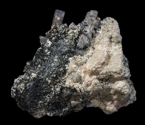 GOSHENIET + TOERMALIJN op ORTHOKLAAS uit Namibië, Verzamelen, Mineralen en Fossielen, Mineraal, Ophalen of Verzenden