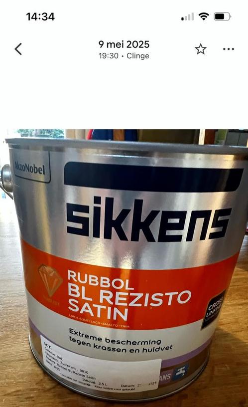 2,5 ltr Sikkens Bl Rezisto satin 9010, Doe-het-zelf en Verbouw, Verf, Beits en Lak, Nieuw, Lak, Minder dan 5 liter, Wit, Ophalen of Verzenden