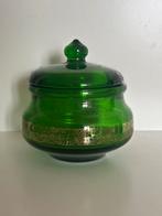 Antieke Groene Glazen Pot met Deksel, Belgisch Fabricaat, Ophalen of Verzenden