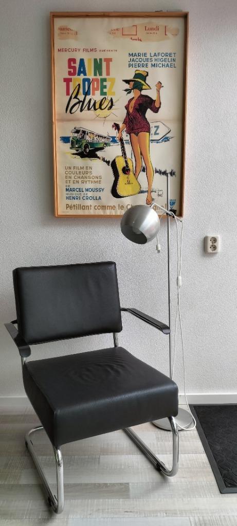 Vintage deens design aluminium  bol met hengel vloerlamp, Huis en Inrichting, Lampen | Vloerlampen, Gebruikt, 100 tot 150 cm, Metaal