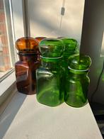 Vintage Apothekerspotten Groen & Bruin, Gebruikt, Ophalen of Verzenden, Glas, Minder dan 50 cm