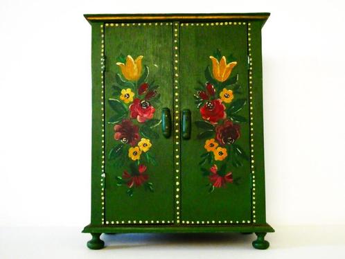 Kastje beschilderd met bloemen tulpen floraal kast kabinet, Antiek en Kunst, Curiosa en Brocante, Ophalen of Verzenden
