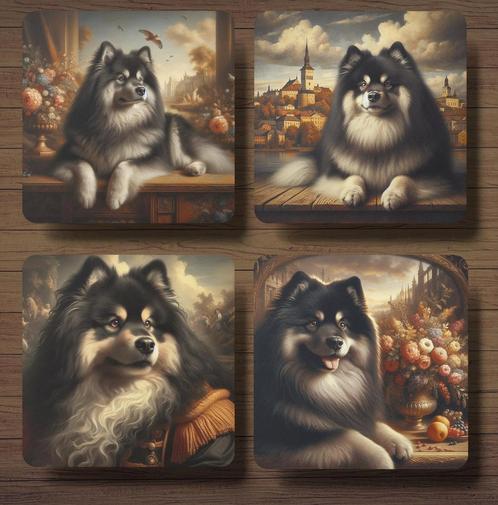 Finse Lappenhond Barok onderzetters met houder, Huis en Inrichting, Woonaccessoires | Onderzetters, Nieuw, Glas of Kopje, Ophalen of Verzenden