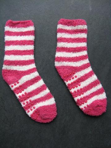 PANTOFFELSOKKEN+antisl. NW!,wit/rose gestr.,mt 32/33 (0035) beschikbaar voor biedingen