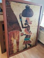 Afrikaans Schilderij batik textiel met Houten Frame, Antiek en Kunst, Ophalen
