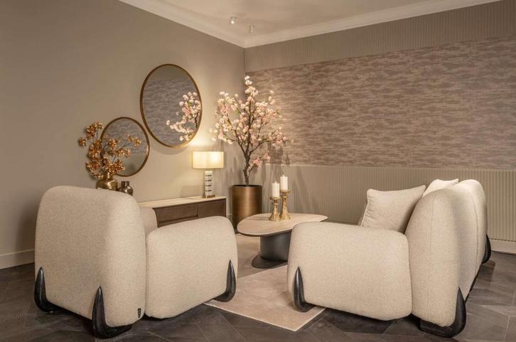 Richmond Interiors Lounge stoel en Bank Godiva Japandi, Huis en Inrichting, Fauteuils, Zo goed als nieuw, Stof, 100 tot 125 cm
