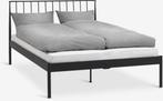 Tweepersoonsbed met matras, lattenbodem en kussens, Ophalen, Gebruikt, Zwart, Tweepersoons
