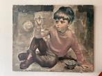 Vintage schilderij: Jongen met bellenblaas, Antiek en Kunst, Ophalen of Verzenden