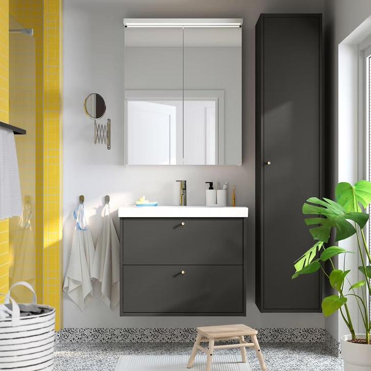 Nieuwe HAVBÄCK Wastafelkast - Donkergrijs, Huis en Inrichting, Badkamer | Badkamermeubels, Nieuw, Wastafelkast, Minder dan 100 cm