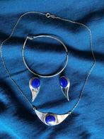 Set: Hals-ketting & oorbellen Zilver en Lapis Lazuli, Sieraden, Tassen en Uiterlijk, Oorbellen, Gebruikt, Knopjes of Stekers, Zilver