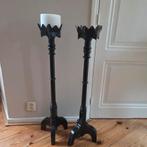Antieke zwarte houten kerk kandelaar - Per Stuk, Antiek en Kunst, Antiek | Kandelaars, Ophalen, Overige materialen