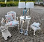 Brocante barok dames fauteuil opnieuw gestoffeerd, Huis en Inrichting, Fauteuils, Ophalen, Zo goed als nieuw, 75 tot 100 cm