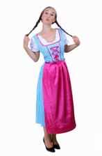 Lange Heidi Tirol Dirndl jurk blauw roze oktoberfest XS S M, Carnaval, Nieuw, Ophalen of Verzenden, Kleding