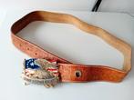 Vintage leren riem met Amerikaanse Eagle riemgesp ong 100 cm, Ophalen of Verzenden, Gedragen, Zwart, 95 tot 105 cm