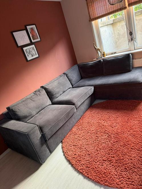 Hoekbank 230cm ribstof donkergrijs Woood Thomas Karwei, Huis en Inrichting, Banken | Complete zithoeken, Zo goed als nieuw, Ophalen