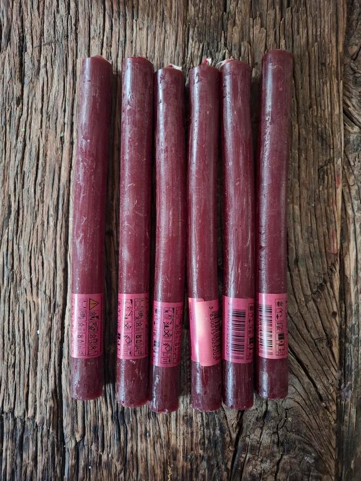 6x dinerkaars Xenos kaars bordeaux rood, Huis en Inrichting, Woonaccessoires | Kandelaars en Kaarsen, Zo goed als nieuw, Kaars