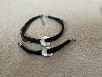 Les Cordes halsketting & armband leer & zilver beschikbaar voor biedingen