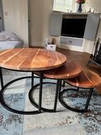 Salontafel Set 3 Mangohout - Stijlvol & Praktisch!, Ophalen, Minder dan 45 cm, Rond, Zo goed als nieuw