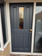 Massieve houten voordeur met glas in lood dubbelglas, Doe-het-zelf en Verbouw, Deuren en Horren, Ophalen, Gebruikt, 80 tot 100 cm