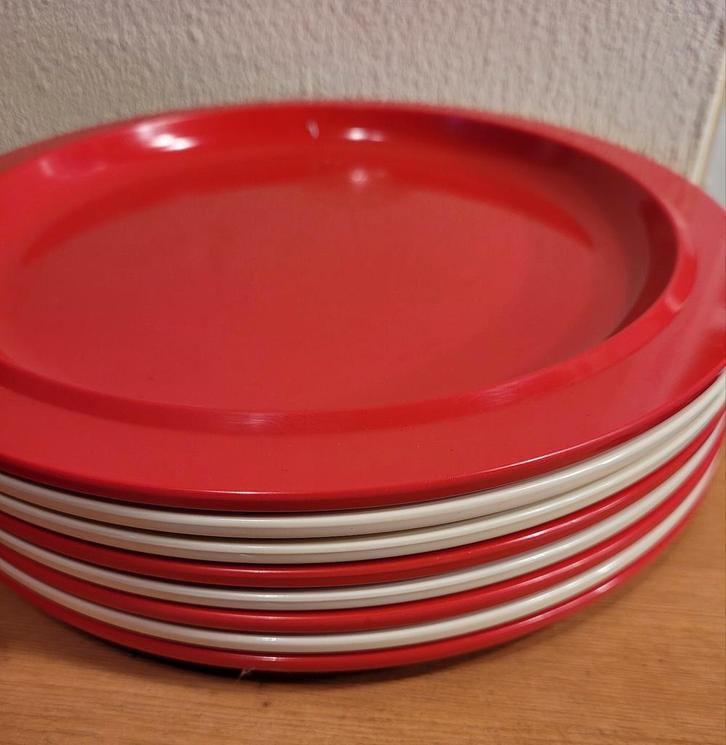 Mepal borden rode beige strepen Koen de Winter, Caravans en Kamperen, Kampeeraccessoires, Zo goed als nieuw, Ophalen of Verzenden