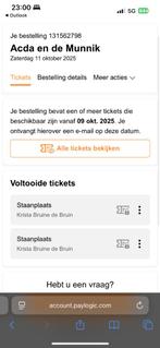 Acda en de Munnik 2 staanplaatsen 11 oktober, Tickets en Kaartjes, Twee personen