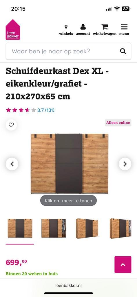 Schuifdeurkast Dex XL Eiken/Grafiet, Huis en Inrichting, Kasten | Kledingkasten, Zo goed als nieuw, Minder dan 100 cm, 25 tot 50 cm