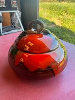 Vintage keramieken pot met deksel - rood/bruin/groen, Antiek en Kunst, Antiek | Keramiek en Aardewerk, Ophalen of Verzenden