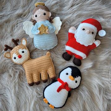 Gehaakte Kerst Knuffels - Kerstman, Rendier, Engel, Pinguin beschikbaar voor biedingen