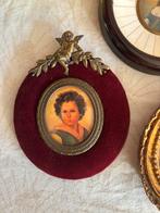 Vintage Italiaans miniatuur portret velourse kader messing, Antiek en Kunst, Kunst | Schilderijen | Klassiek, Verzenden