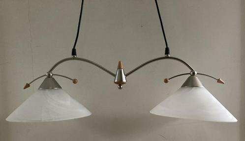 Eetkamer hanglamp 2-lichts, Huis en Inrichting, Lampen | Hanglampen, Zo goed als nieuw, 75 cm of meer, Glas, Metaal, Ophalen of Verzenden