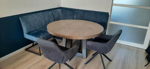 Complete set eettafel, stoelen en bank, grijs/blauw, Huis en Inrichting, Tafels | Eettafels, Zo goed als nieuw, 200 cm of meer