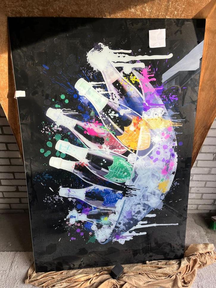 Nieuw Glas Schilderij - Champagneflessen 150x100, Antiek en Kunst, Kunst | Schilderijen | Klassiek, Ophalen