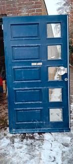 Blauwe buitendeur met glas, Doe-het-zelf en Verbouw, Deuren en Horren, Gebruikt, 80 tot 100 cm, Ophalen of Verzenden, Buitendeur