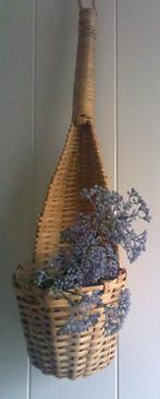 Vintage hangende muur rieten plantenhanger jaren 70, Ophalen of Verzenden
