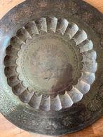 Antieke gegraveerde schaal / tafelblad - 75 cm, Antiek en Kunst, Antiek | Koper en Brons, Ophalen