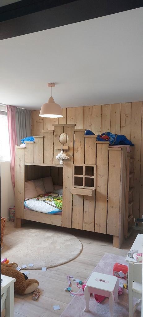 Steigerhoute stapelbed, Kinderen en Baby's, Kinderkamer | Stapelbedden en Hoogslapers, Zo goed als nieuw, Stapelbed, Ophalen