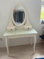 Ikea kaptafel wit met glasplaat, 3 laden en spiegel, Ophalen, Gebruikt, 50 tot 100 cm, 150 tot 200 cm