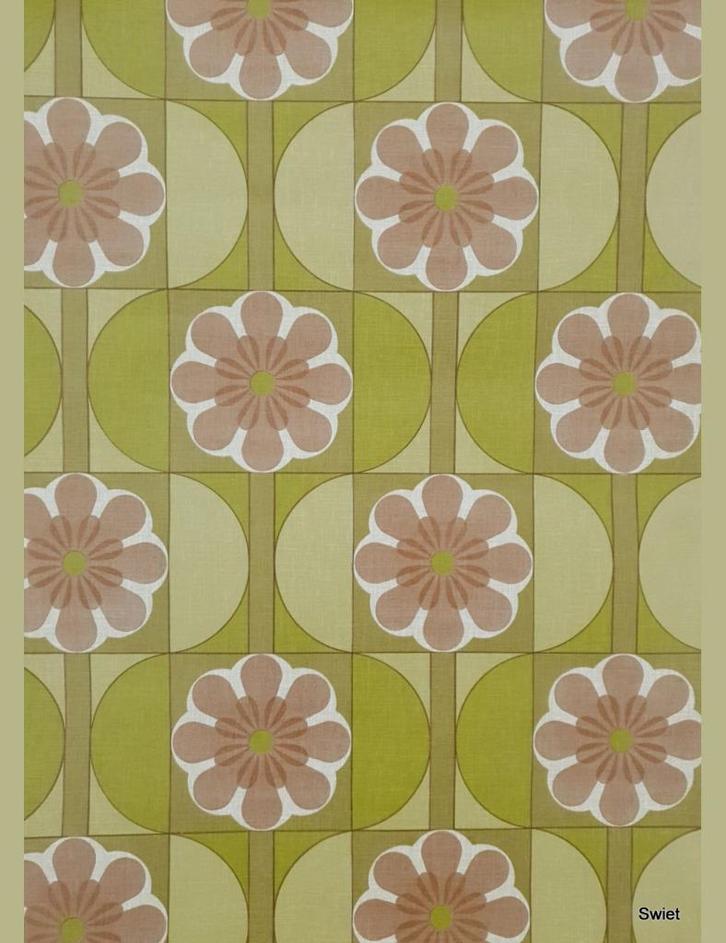 14044 groovy behang jaren 70 met bloemen en vakken swiet, Huis en Inrichting, Stoffering | Behang, Wit, Oranje, Roze, 75 m² of meer