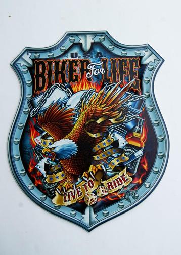 Schild; Biker for Live "Live to Ride' beschikbaar voor biedingen