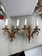 vintage messing wandlampen met kristallen – Rococo stijl, 2, Ophalen of Verzenden, Gebruikt, Glas