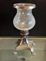 Groot Windlicht met Voet 43cm Craquelé Glas, Ophalen, 25 tot 50 cm, Zo goed als nieuw, Metaal