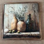 Stilleven houten plaatje bedrukt  met Olijven en Flessen, Ophalen of Verzenden, Nieuw