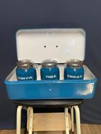 Emaille Set koffie/thee/suiker + broodtrommel blauw/groen, Ophalen of Verzenden
